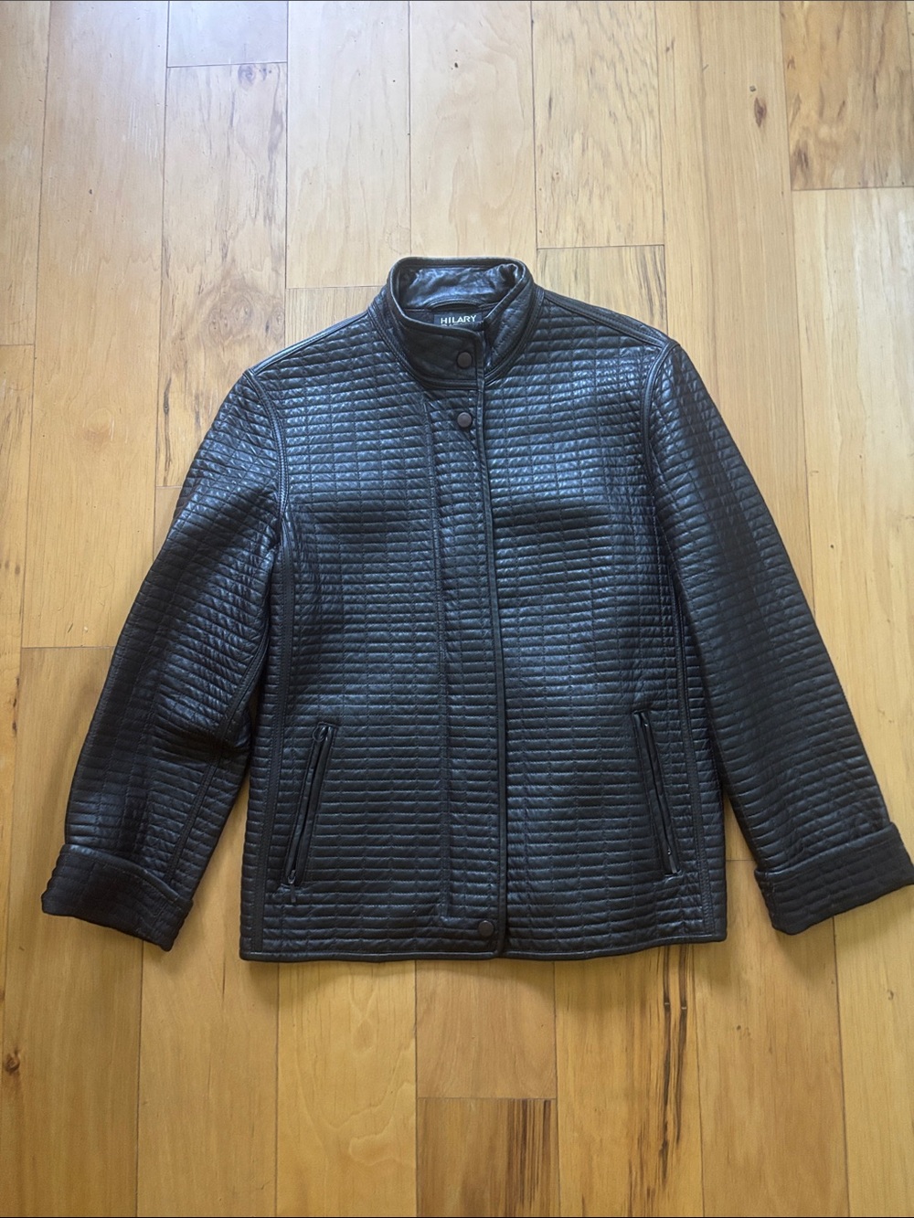 Hilary Radley dark brown Quilted Leather Jacket size petite small